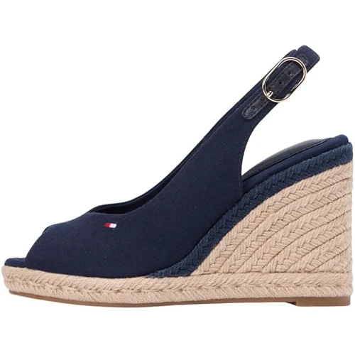 Zeitlich begrenztes Angebot: Tommy Hilfiger Damen Wedge Sandalen High Slingback mit Keilabsatz, Blau (Space Blue), 37 von 89.90 € auf 57.85 € (36% Rabatt)