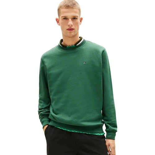 Tommy Jeans Men's Tjm Reg S Flag Crew Dm0Dm20741 Pullover Sweatshirt, GREEN (Shadow Pine), S
