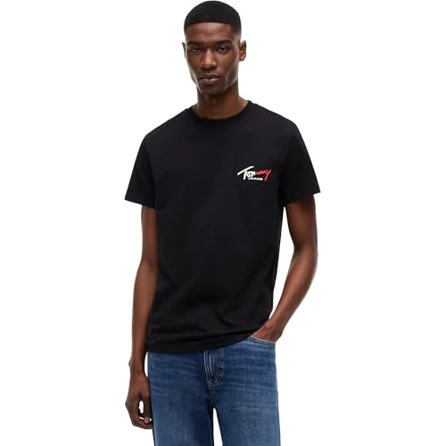 Offre limitée : Tommy Jeans TJM Slim Sign Chest SS Tee Ext DM0DM22538 S/S T-Shirt, Noir (Noir), S de 29.90 € à 16.23 € (46% de remise)