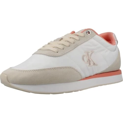 Offerta a tempo: Calvin Klein Donna Sneakers Running Retro Lace Up Profilo Basso, Multicolore (Brilliant White/Light Cashew/Pink), 38 - 51% da 99.90 € a 49.36 €