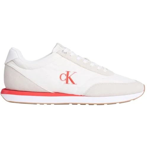 Calvin Klein Runner retrò da Uomo Ess Mix Mat Ym0Ym01361 Low Top, Beige (Marshmallow/Bianco/Arancione), 11