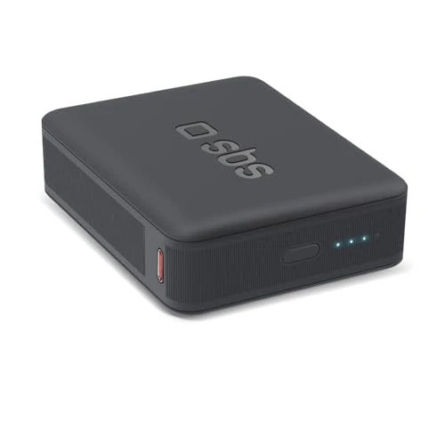 SBS NanoTube PowerBank HD, 10.000 mAh, 22,5 W Power Delivery, AFC, Powerbank mit Schnellladung, Technologie mit hoher Dichte, USB-C, tragbares Reiseladegerät, kompaktes Design, Schwarz
