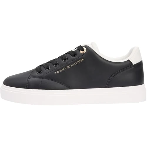 Limited-time offer: Tommy Hilfiger Women's Th Feminine Cupsole Leather FW0FW09105 Low Top, Black (Black/Ecru), 5 from 95.00 £ to 95.00 £ (save 0.0%)