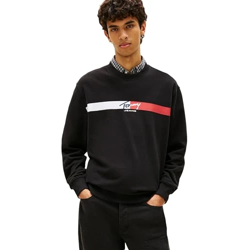 Limited-time offer: Tommy Jeans Men's TJM Reg Sign Stripe Cnck Ext DM0DM23019 Pullover Sweatshirt, Black (Black), XXL from 65.00 £ to 65.00 £ (save 0.00%)