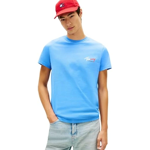 Offerta a tempo: Tommy Jeans Uomo T-Shirt Maniche Corte Slim Sign Chest con Logo, Blu (Blue Twilight), L - 36% da 29.90 € a 18.99 €