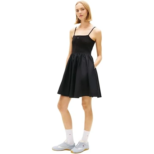 Oferta limitada: Tommy Jeans Vestido Mujer Poplin Strappy Extra Slim Fit, Negro (Black), M de 69.90 € a 41.96 € (ahorro 40%)