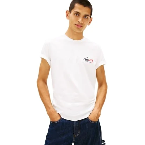 Zeitlich begrenztes Angebot: Tommy Jeans Herren TJM Slim Sign Chest Ss Tee EXT Dm0dm22538 S/S T-Shirt, White (Ecru), XXL von 29.90 € auf 20.99 € (30% Rabatt)