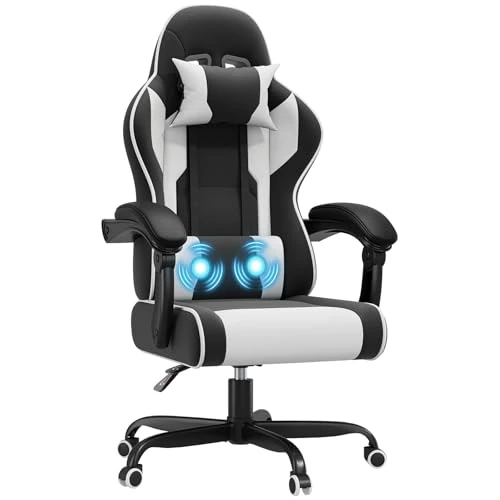 JUMMICO Jetstream, gamingstoel, ergonomisch, gamingstoel met massagefunctie, bureaustoel, 150 kg, wit