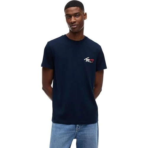 Oferta limitada: Tommy Jeans TJM Slim Sign Chest SS tee Ext DM0DM22538 S/S Camiseta para Hombre, Color Azul (Dark Night Navy), XL de 29.90 € a 23.90 € (ahorro 20%)