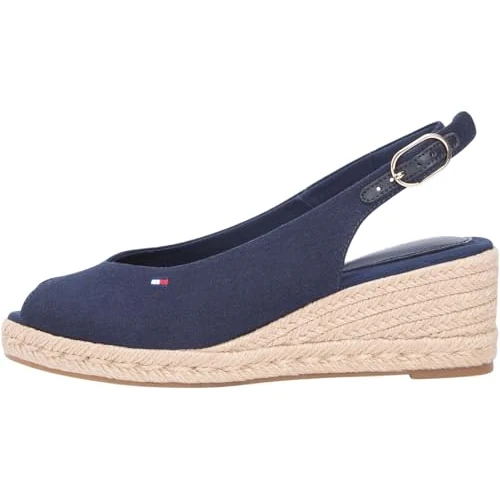 Offerta a tempo: Tommy Hilfiger Donna Jeans Sandali Wedge Slingback con Tacco a Zeppa, Blu (Space Blue), 41 - 41% da 89.90 € a 52.99 €