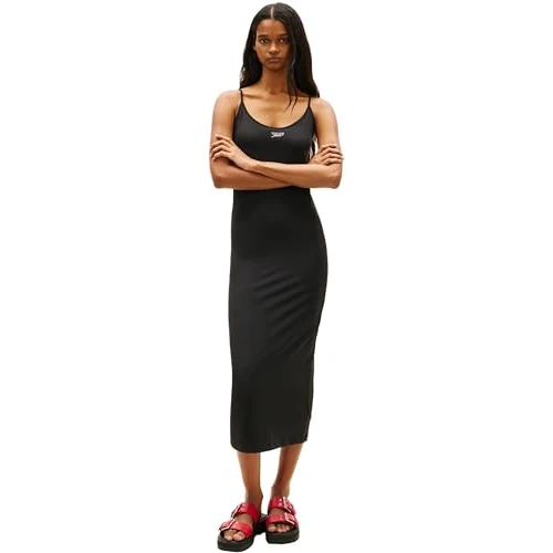 Oferta limitada: Tommy Jeans Vestido Bodycon Mujer Script Midi con Tirantes Estrechos, Negro (Black), XL de 58.45 € a 39.92 € (ahorro 31.7%)