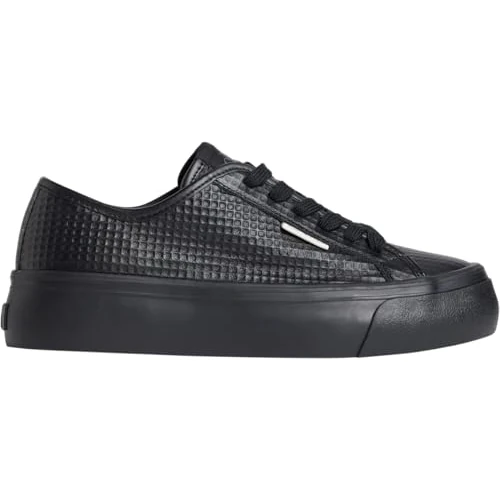 Offerta a tempo: Calvin Klein Donna Sneakers Vulcanizzate Lace Up in Pelle, Nero (Triple Black), 38 - 38% da 64.53 € a 39.99 €