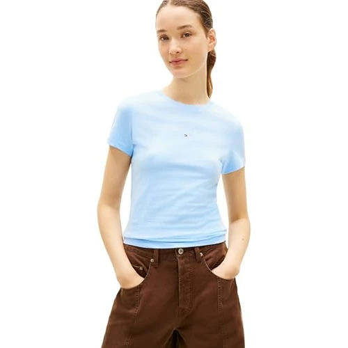 Offerta a tempo: Tommy Jeans Donna T-Shirt Maniche Corte Linear Slim Fit, Blu (Light Powdery Blue), XS - 46% da 34.90 € a 18.81 €