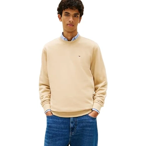 Tommy Jeans Men's Tjm Reg S Flag Crew Dm0Dm20741 Pullover Sweatshirt, BEIGE (Gentle Gold), XXL
