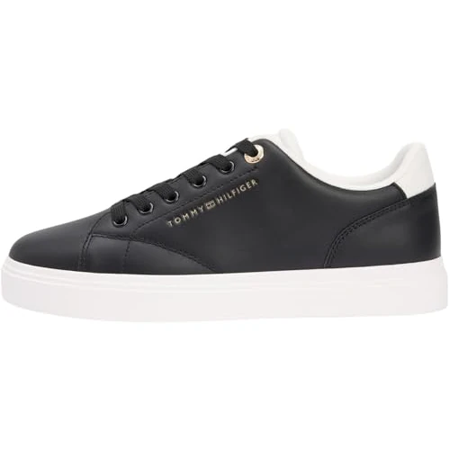 Tommy Hilfiger TH Feminine Cupsole Leather Fw0fw09105, Parte Superiore Bassa Donna, Black (Black/Ecru), 40 EU