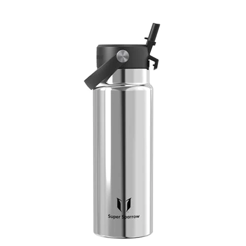 Sparrow Trinkflasche Edelstahl 1000ml - Weiter Öffnung SwivelSip Thermosflasche mit Strohhalm - BPA-frei, Auslaufsicher Trinkflaschen - Ergonomisch Thermoskanne für Sport, Reisen, Outdoor