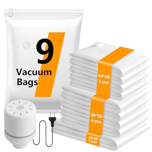 Worki próżniowe do ubrań z elektryczną pompką, 9 sztuk