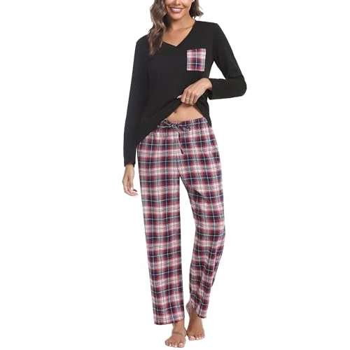 iClosam Women's Pyjama Sets Cotton Ladies Pyjamas Soft 2 Piece Pjs Set Wine Red