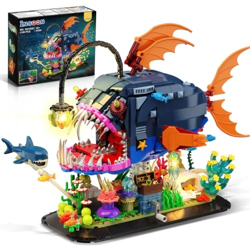 Tijdelijke aanbieding: INSOON Mechanische Hengelaarsvis Bouwset met Licht, Beweegbare Bouwblokken met Haai en Kwal, 1139 Stuks Oceaandieren Bouwkit, Cadeau en Decoratie voor Volwassenen en Kinderen 12+ van 49.99 € naar 42.49 € (15% korting)