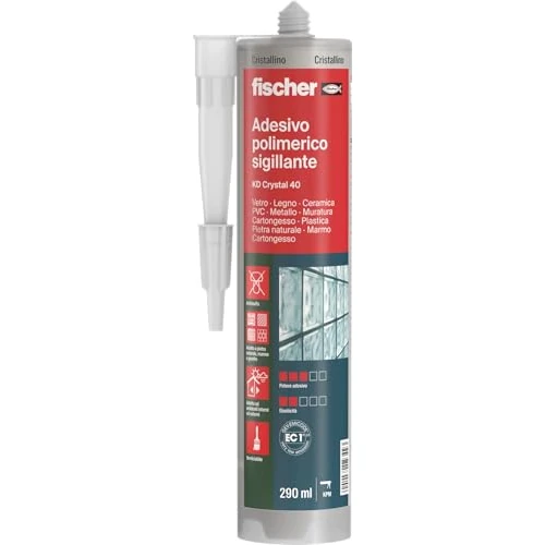 Offerta a tempo: Fischer KD Crystal 40 Adesivo Sigillante Trasparente Cristallino con Antimuffa, Polimerico, Colla per Legno, Vetro Ceramica, Plastica, Metallo, Muratura, Marmo, Granito, Pietra Naturale, 577129 - 38% da 15.90 € a 9.81 €