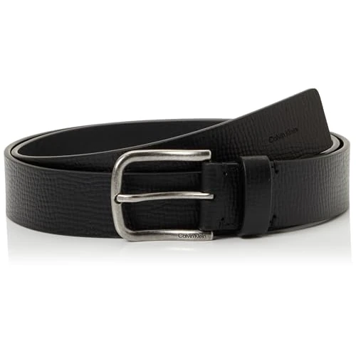 Offerta a tempo: Calvin Klein Uomo Cintura Round Buckle 3,5 cm in Pelle, Nero (Black/Antique Silver), 95 cm - 67% da 49.90 € a 16.45 €