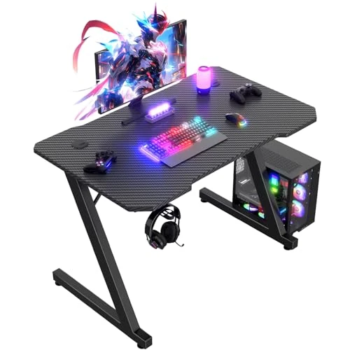 Zeitlich begrenztes Angebot: JUMMICO JUMMCO Gaming-Tisch, Gaming-Tisch mit Becherhalter und Headset-Halter, 2 professionelle Kabelführungslöcher, Tischplatte aus Kohlefaser, hochwertiges schwarzes Metallgestell 80x52 cm von 44.62 € auf 44.62 € (0.00% Raba