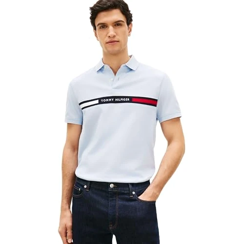 Offerta a tempo: Tommy Hilfiger Uomo Maglietta Polo Maniche Corte Chest Insert Regular Fit, Blu (Breezy Blue), XXL - 53% da 89.90 € a 42.68 €