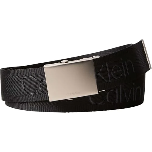 Oferta limitada: Calvin Klein Cinturón Hombre Logo Webbing Plaque 3,8 cm con hebilla con placa, Negro (Black/Pewter), 105 cm de 39.90 € a 19.00 € (ahorro 52%)