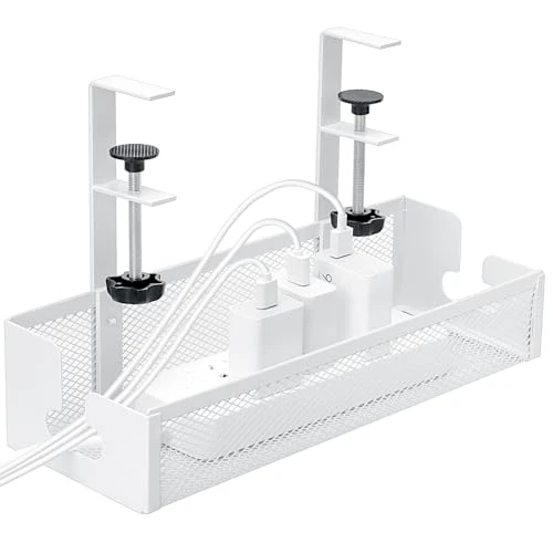 Cozary Porta Cavi Scrivania Regolabile Senza Foratura, Organizzatore Cavi Sotto Scrivania con Ganci in Acciaio Carbonio, Resistente Raccogli Cavi Scrivania per Ufficio Casa e Gaming