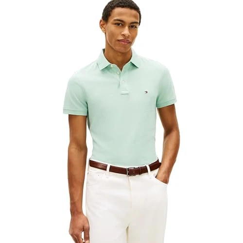Offerta a tempo: Tommy Hilfiger Uomo Maglietta Polo Maniche Corte 1985 Slim Fit, Verde (Crushed Mint), L - 62% da 79.90 € a 30.59 €