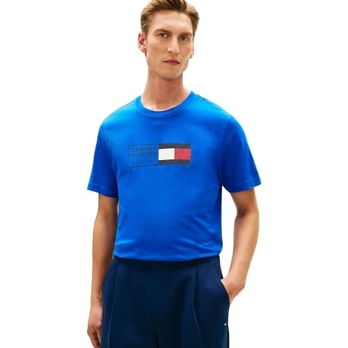 Offre limitée : Tommy Hilfiger T-Shirt Homme Brand Love Text Box MW0MW42366 S/S, Bleu, L de 39.90 € à 17.95 € (55% de remise)