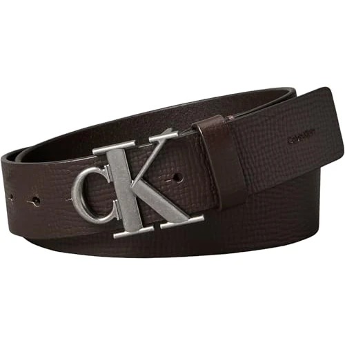 Oferta limitada: Calvin Klein Cinturón Hombre 4,0 cm Fixed con hebilla con monograma, Marrón (Ck Dark Brown/Antique Silver), 130 cm de 26.00 € a 26.00 € (ahorro 0.00%)