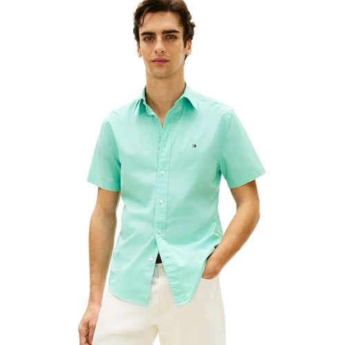 Offerta a tempo: Tommy Hilfiger Flex Poplin Solid S/S Shirt Mw0mw42630 Camicia, Blue (Arctic Aqua), L Uomo - 0.00% da 69.90 € a 69.90 €