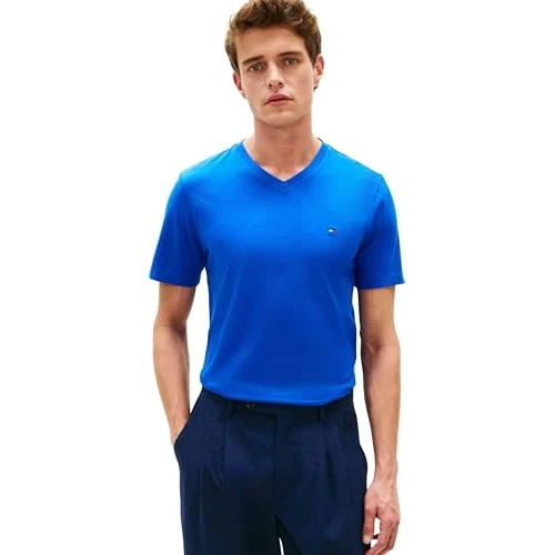 Tommy Hilfiger Men's Essential V-Neck Tee MW0MW39249 S/S T-Shirt, Blue, XL