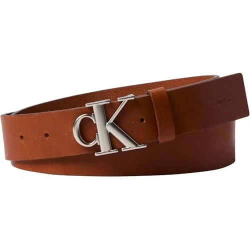 Offerta a tempo: Calvin Klein Uomo Cintura Buckle Smooth con Fibbia con Monogramma, Marrone (Ck Cognac/Pewter), 95 cm - 71% da 59.90 € a 17.20 €