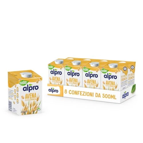 Offre limitee: Alpro Avoine, Boisson Végétale Avoine 100% Européenne, Riche en Fibres, Sans Sucres Ajoutés, Sans Lactose, Source de Calcium et Vitamines B2 & D2, Texture Onctueuse, Format Pratique 8x500mL de 12.72 EUR a 10.87 EUR (economie 15%)