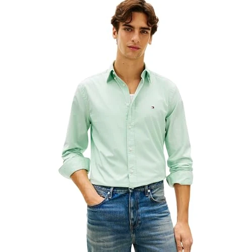 Offerta a tempo: Tommy Hilfiger Uomo Camicia Flex Poplin Solid Regular Fit, Verde (Crushed Mint), XL - 61% da 79.90 € a 31.39 €