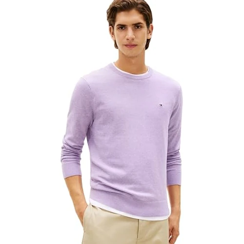 Oferta limitada: Tommy Hilfiger Jersey Hombre Essential Cotton con Cuello Redondo, Morado (Lavender Heather), S de 99.90 € a 34.95 € (ahorro 65%)