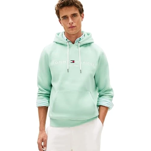 Offerta a tempo: Tommy Hilfiger Uomo Felpa Logo con Cappuccio, Verde (Crushed Mint), XS - 51% da 119.90 € a 59.00 €