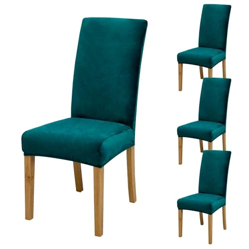 Universal Stretch Chair Covers (Set of 4/6/8 Pieces with Backrest) for Living Room Kitchen Office Dining Room Party Chair Covers, Washable & Removable (4, Emerald Green)