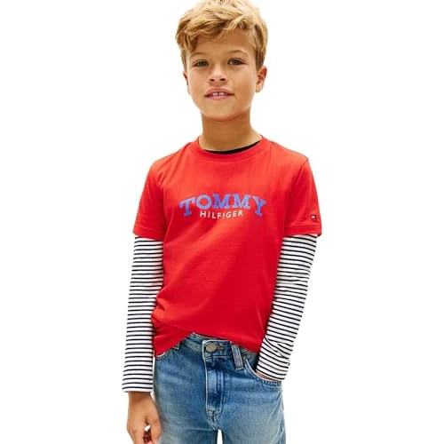 Offerta a tempo: Tommy Hilfiger T-Shirt da Ragazzo con monogramma Grafica, KB0KB10263, Rosso, 14 Anni - 42% da 24.90 € a 14.51 €