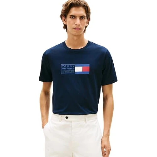 Oferta limitada: Tommy Hilfiger Camiseta de Manga Corta Hombre Brand Love Text Box de algodón, Azul (Desert Sky), XXL de 39.90 € a 23.00 € (ahorro 42%)