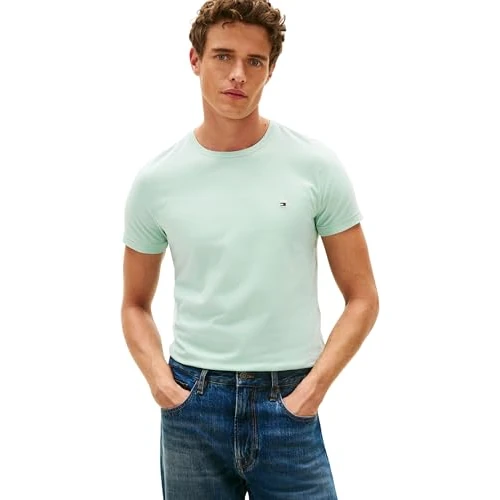 Offerta a tempo: Tommy Hilfiger Uomo Stretch Slim Fit Tee Mw0mw10800 Maglietta a Maniche Corte, Green (Crushed Mint), M - 27% da 39.90 € a 29.08 €