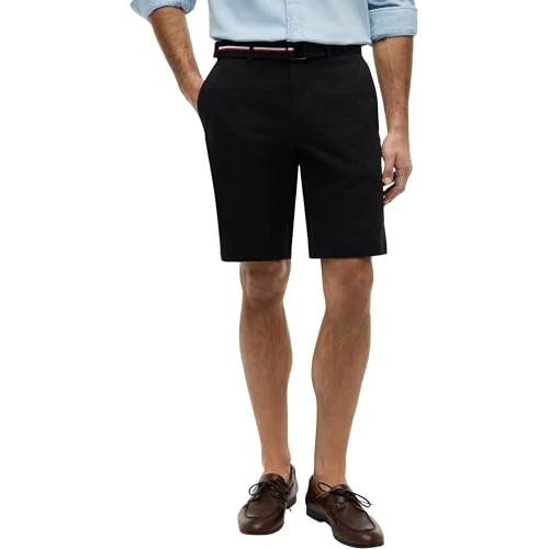Oferta limitada: Tommy Hilfiger Pantalón Chino Corto Hombre Denton Twill con cinturón extraíble, Negro (Black), 30W de 89.90 € a 49.60 € (ahorro 45%)