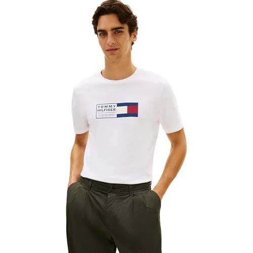 Offre limitée : Tommy Hilfiger T-Shirt Homme Brand Love Text Box MW0MW42366 S/S, Blanc, L de 39.90 € à 19.70 € (51% de remise)
