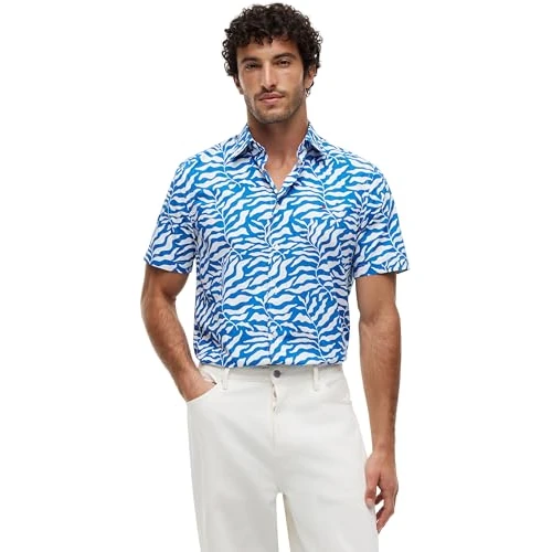 Zeitlich begrenztes Angebot: Tommy Hilfiger Herren Hemd Papertouch Palm Shirt mit Palmenblatt-Print, Mehrfarbig (Blue Orbit/Allover), S von 68.93 € auf 68.93 € (0.00% Rabatt)