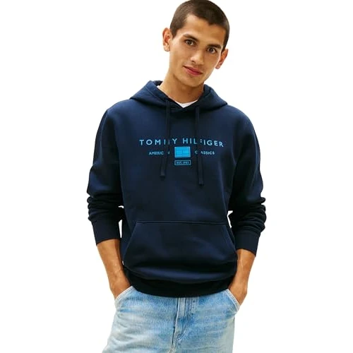 Zeitlich begrenztes Angebot: Tommy Hilfiger Herren Hoodie Brand Love mit Bauchtasche, Blau (Desert Sky), S von 99.90 € auf 39.90 € (60% Rabatt)