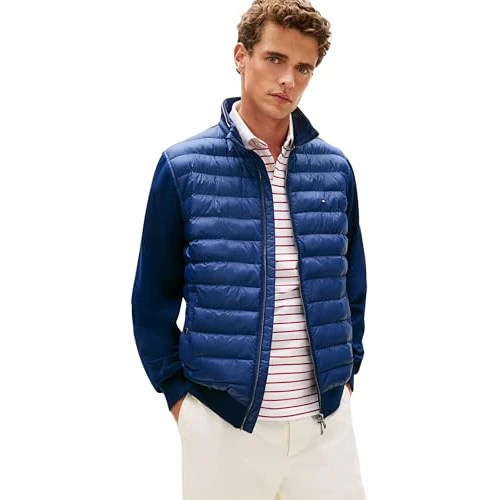 Limited-time offer: Tommy Hilfiger Men’s Sweatshirt with Zip Mix Media Stand Collar Quilted Jacket, Blue (Carbon Navy), M from 164.66 £ to 164.66 £ (save 0.00%)