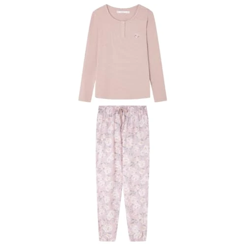 Women'secret Piżama z długim rękawem Długie spodnie Kolekcja Daily Rose Piżama damska, Jasnoróżowy, S