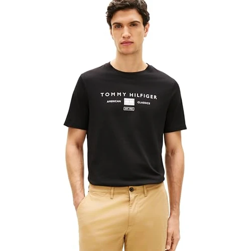Offerta a tempo: Tommy Hilfiger Uomo T-Shirt Maniche Corte Brand Love Mono Stack in Cotone, Nero (Black), M - 52% da 39.90 € a 19.00 €